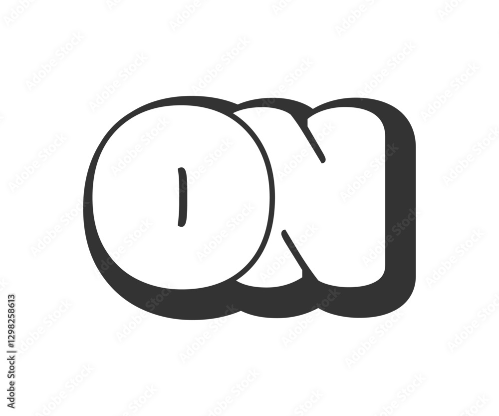 ON logo, bubble comic lettering, rounded in graffiti style black and white silhouette. Trendy preschool O and N letter text for festival party, personal initials, children funky print and web. ON logo, bubble comic lettering, rounded in graffiti style black and white silhouette. Trendy preschool O and N letter text for festival party, personal initials, children funky print and web.