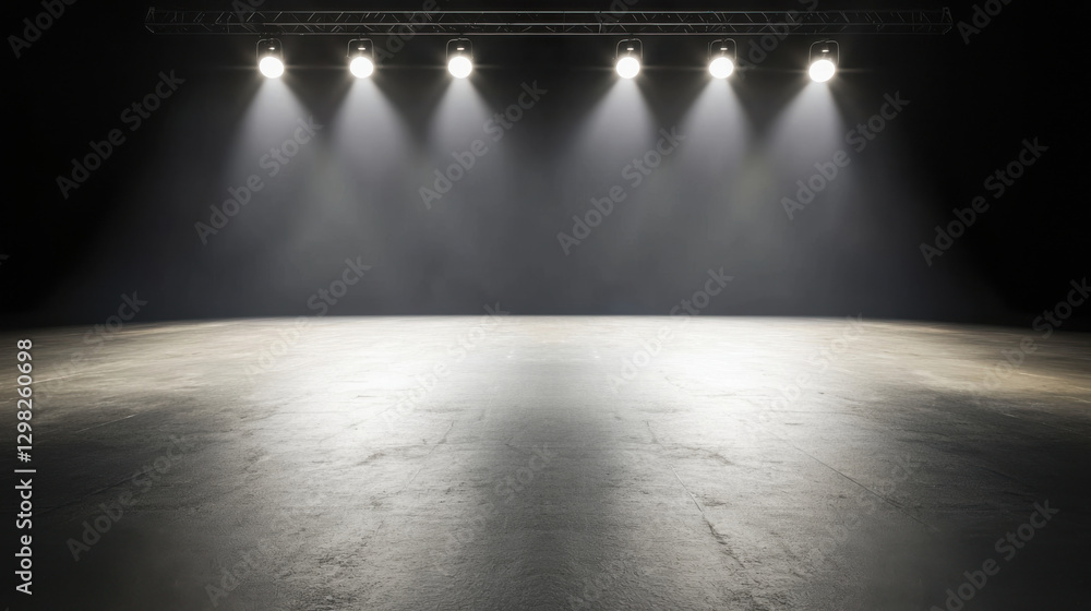 Obraz premium dimly lit empty stage with bright spotlights creating dramatic atmosphere