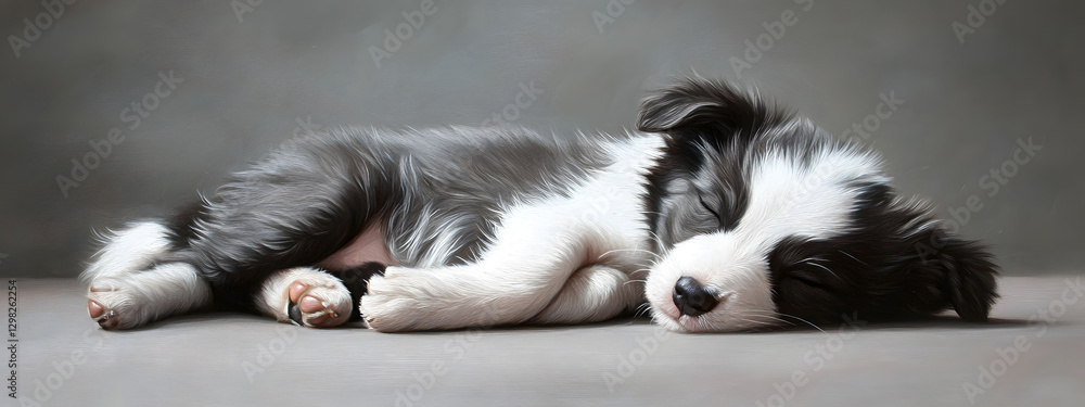 A cute baby border collie is sleeping on the floor
A cute baby border collie is sleeping on the floor