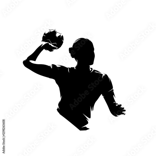 Handball logo, woman throwing ball, female handball player, isolated vector silhouette
