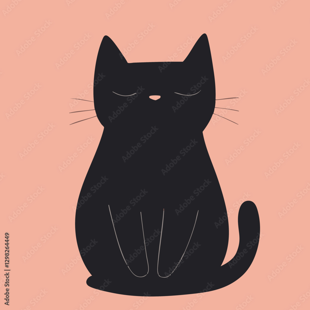 Fototapeta premium Minimalist Black Cat Illustration on Soft Pink Background, Perfect for Pet Lovers and Graphic Design Projects