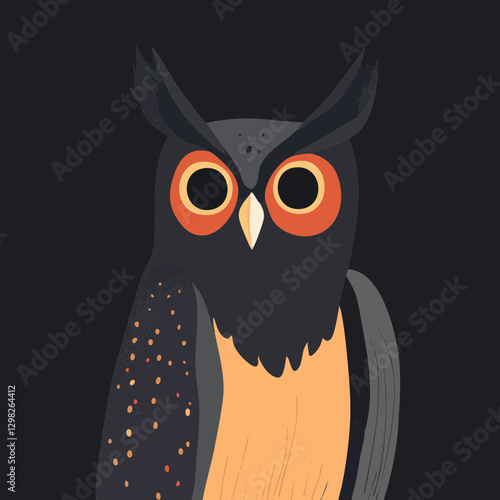 Stylized Owl Illustration: A vibrant, colorful depiction of a wise owl against a dark backdrop, perfect for nature and wildlife themes.