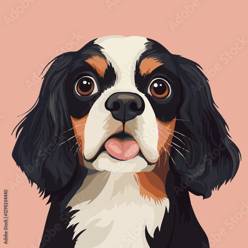 Cute Cavalier King Charles Spaniel Illustration with a Pink Background: Ideal for Pet Lovers and Dog-themed Designs