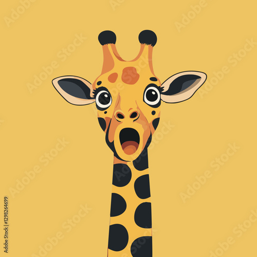 Vector Illustration of a Surprised Giraffe with Bold Colors, Ideal for Children's Designs and Animal-Themed Projects