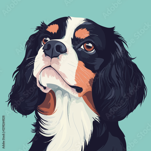 Vector Illustration of a Cavalier King Charles Spaniel, featuring vivid colors and a charming expression; perfect for pet-themed designs.
