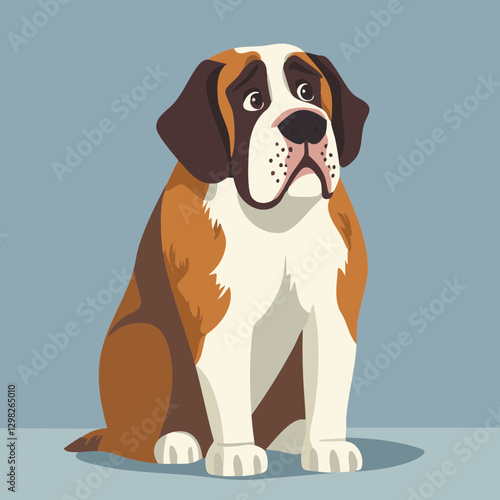 Stylized Saint Bernard Dog Illustration: A friendly, brown and white cartoon-style dog with a soft expression, perfect for pet-themed designs.