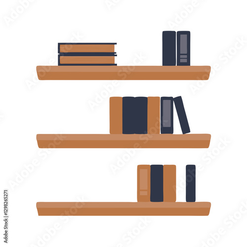 Wooden wall shelves with books and binders