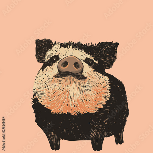 Charming Vector Illustration of a Playful Piglet on a Soft Pink Background for Whimsical Designs
