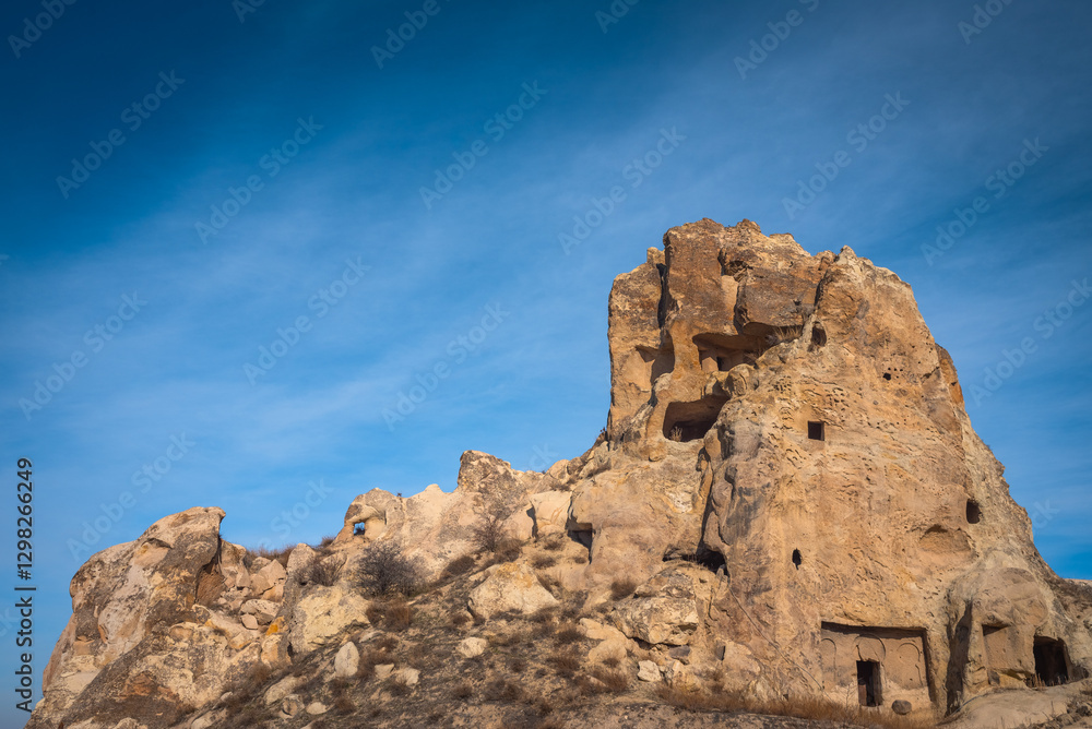 Fototapeta premium Ancient Rock Formation in Goreme Open Air Museum, Cappadocia, Nevsehir, Turkey