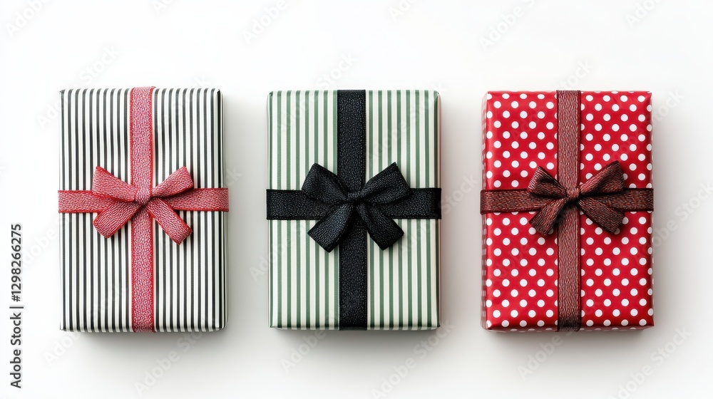 Fototapeta premium Colorful Wrapped Gifts with Ribbons on Light Background for Celebrations and Special Occasions