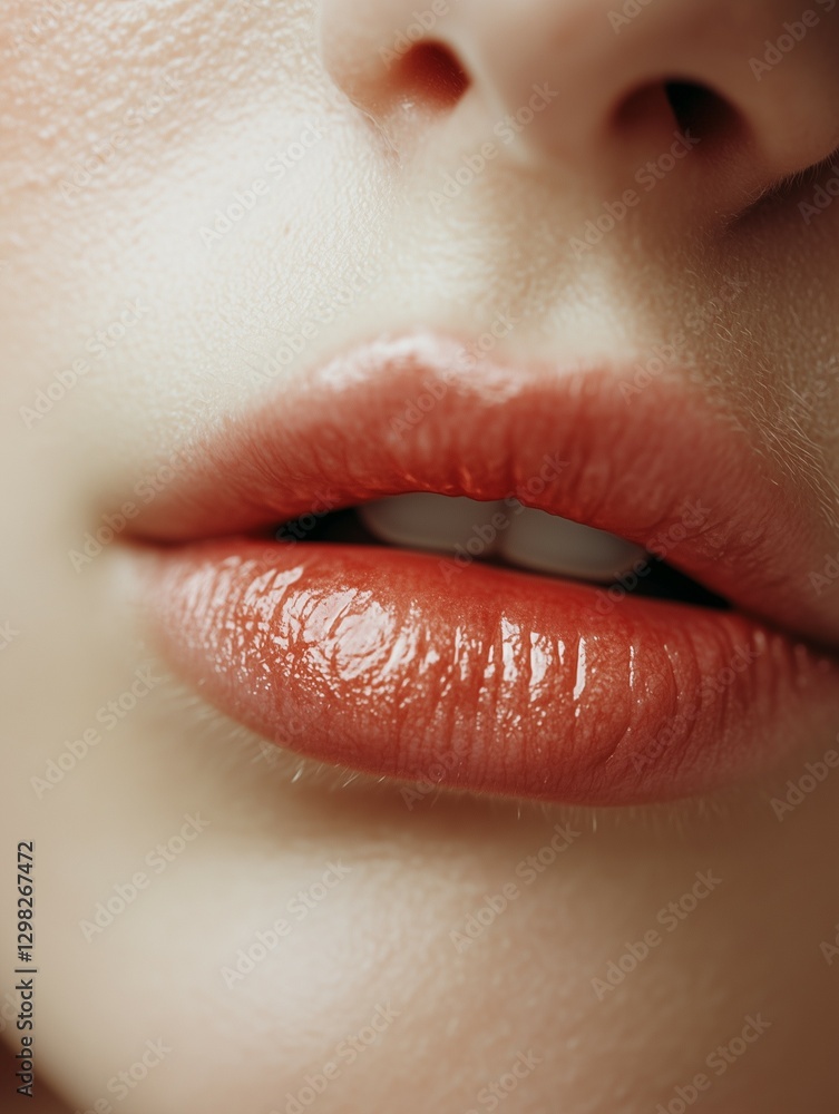Fototapeta premium Close-Up of Glossy Lips with Natural Beauty