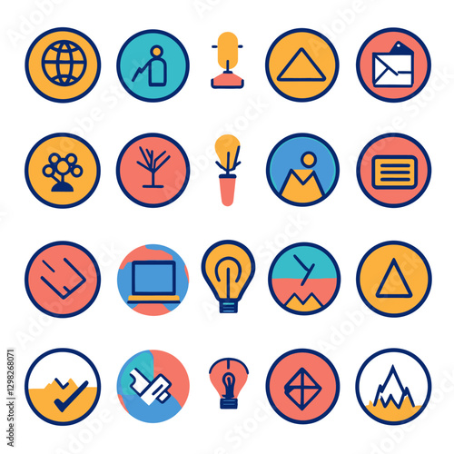Set of vector icons representing concepts such as global network and ideas