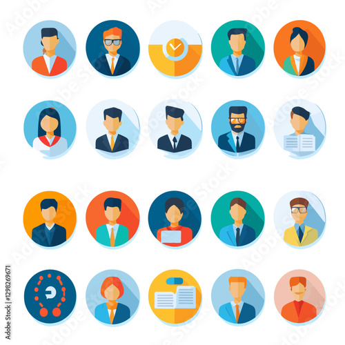 Diverse avatars showcasing professional profiles in a modern, flat style