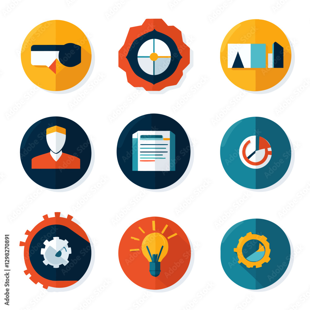 Business concept icons symbolize analytics, target, and marketing efforts. Business concept icons symbolize analytics, target, and marketing efforts.