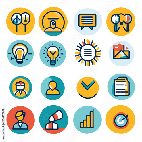 Business Concepts and Marketing Strategy Icons Set - Abstract Design