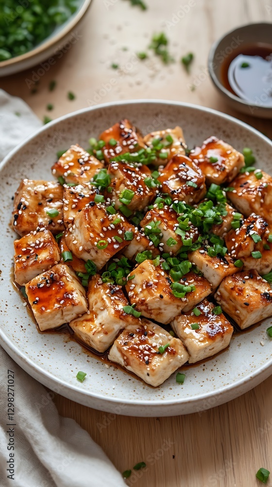 Sesame Ginger Tofu on Plate Sesame Ginger Tofu on Plate