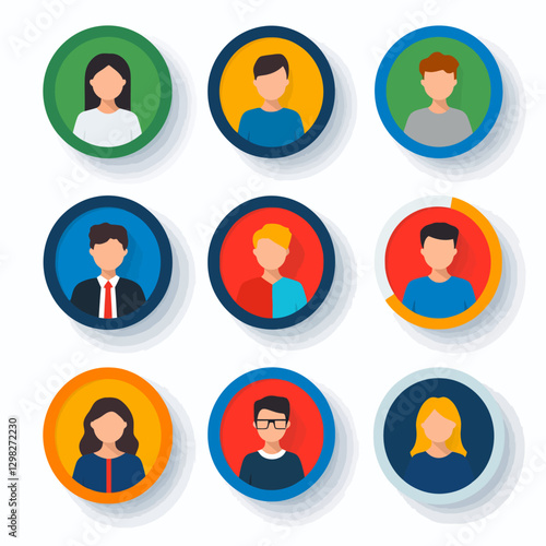 Diverse Team Avatar Icons: Professional Network, Modern People Symbols