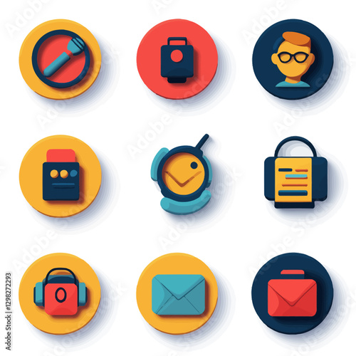 Communication Device Icons Set - Microphone, Briefcase, User, Radio, Mail