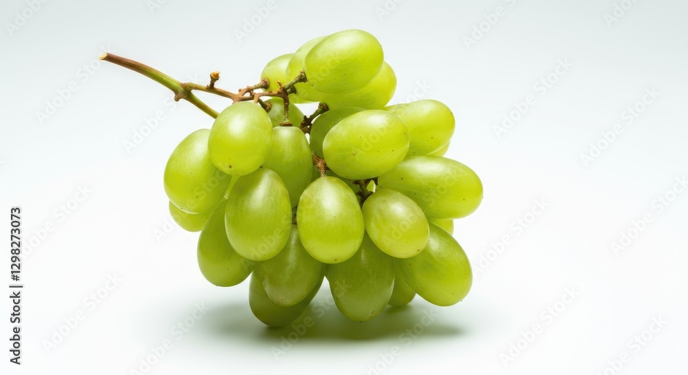 Fresh green grapes on stem against light background Fresh green grapes on stem against light background