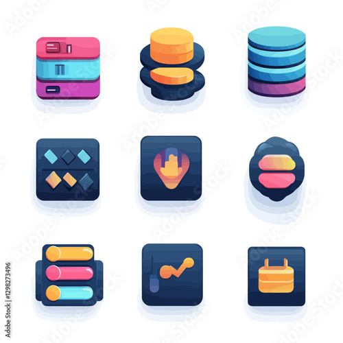 Data Storage and Analysis Icons: Server, Database, Settings, Analytics