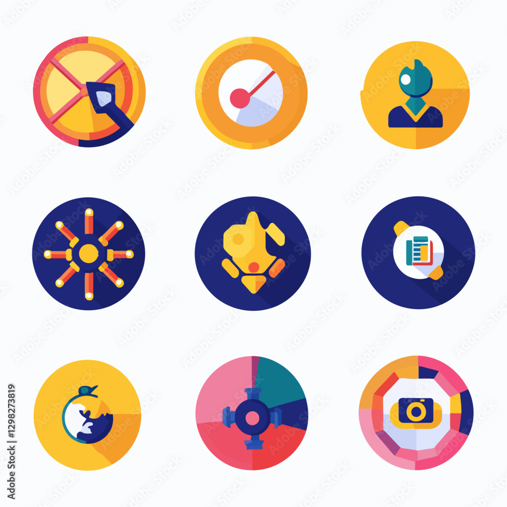 Diverse Set of Icon Buttons Representing Business and Technology Themes Diverse Set of Icon Buttons Representing Business and Technology Themes