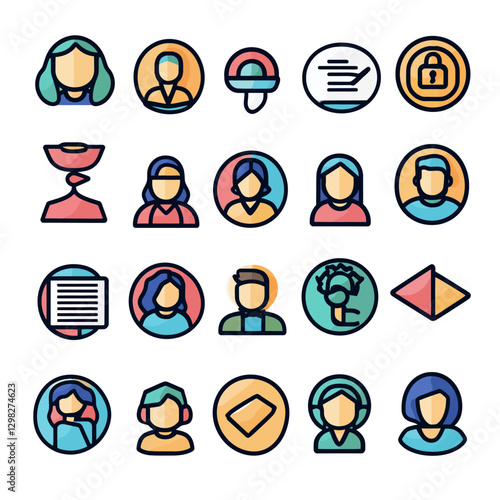 Diverse user avatar vector icons, profile symbols in a colorful design