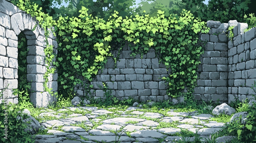 Fototapeta premium The ancient vine courtyard under the sunshine