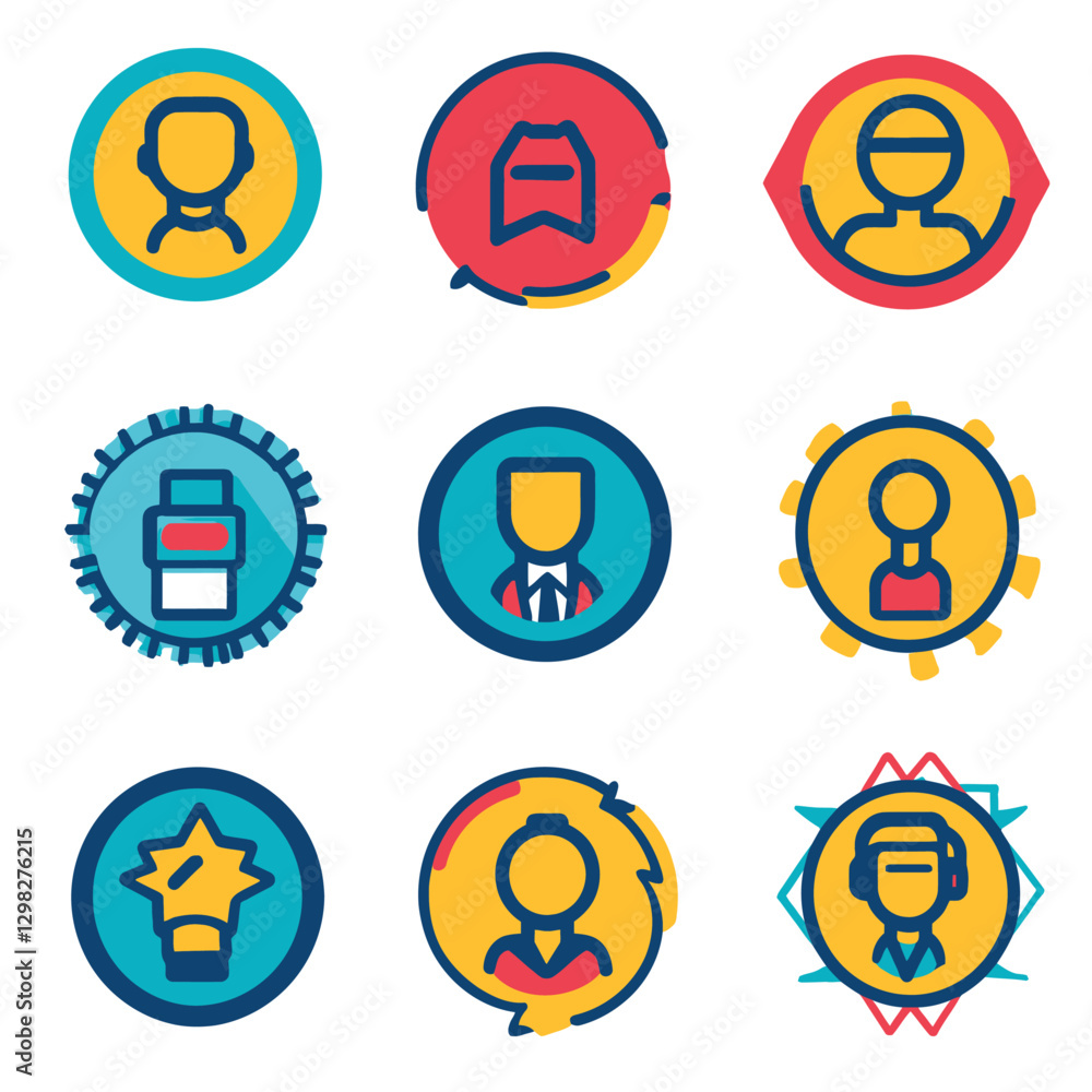 Set of nine unique user avatars, profile icons, vector illustrations Set of nine unique user avatars, profile icons, vector illustrations