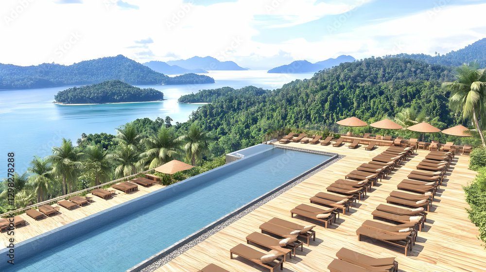 Obraz premium Luxury Infinity Pool Tropical Island 3D Render