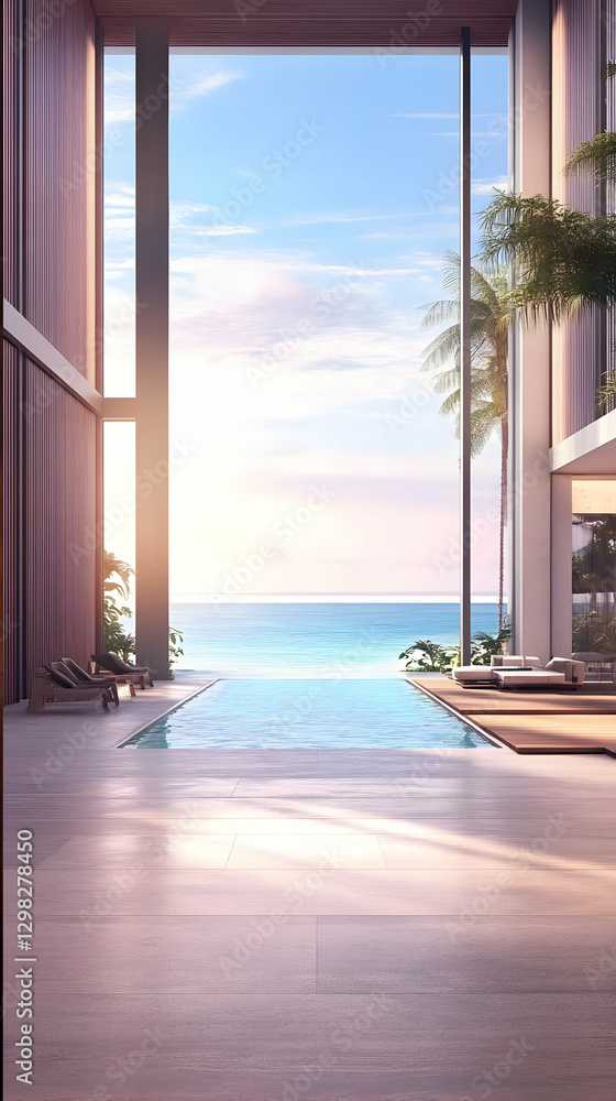 Fototapeta premium Ocean View Poolside 3D Render