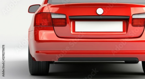 Bumper Sticker on Rear of Red Car with Blank License Plate - Closeup View