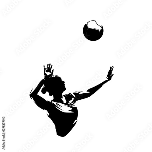 Volleyball player, woman, female volleyball logo, sports clip art, isolated vector silhouette, high contrast