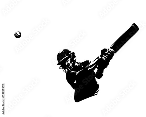 Cricket logo, male cricket player, batsman, isolated vector silhouette, front view. Sports clipart