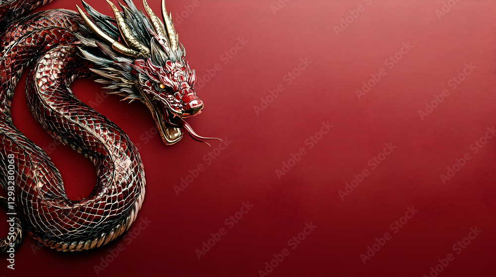 Obraz premium Red Dragon Illustration on Red Background