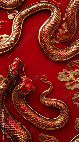 Wallpaper Mural Golden Dragons on Red 3D Illustration Torontodigital.ca