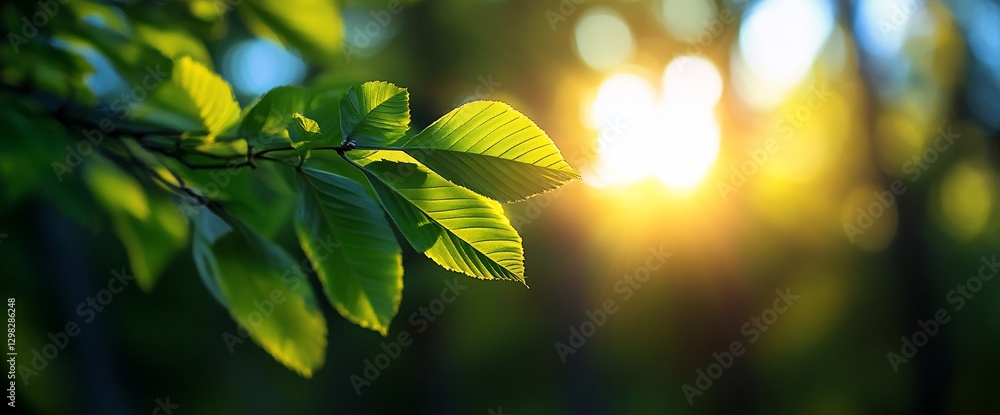 Sunlight through leaves in forest; nature background Sunlight through leaves in forest; nature background