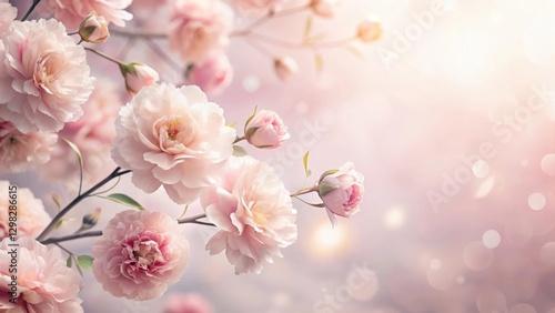 Delicate Pink Blossoms in Soft Light A Serene Floral Image Featuring a Branch of Exquisitely Detailed Flowers with a Gentle, Dreamy Background