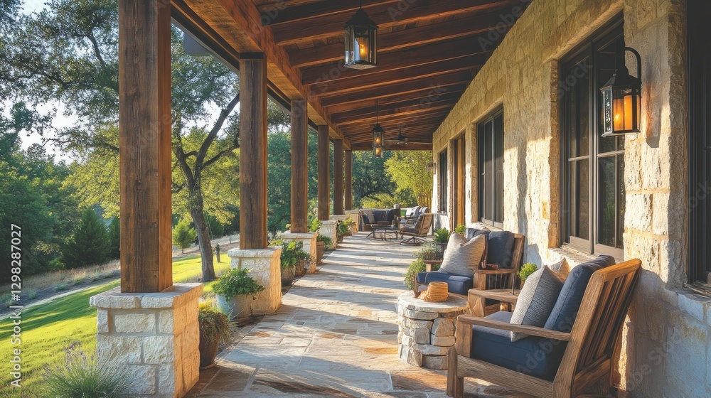 Rustic Porch Overlooking Green Landscape Rustic Porch Overlooking Green Landscape