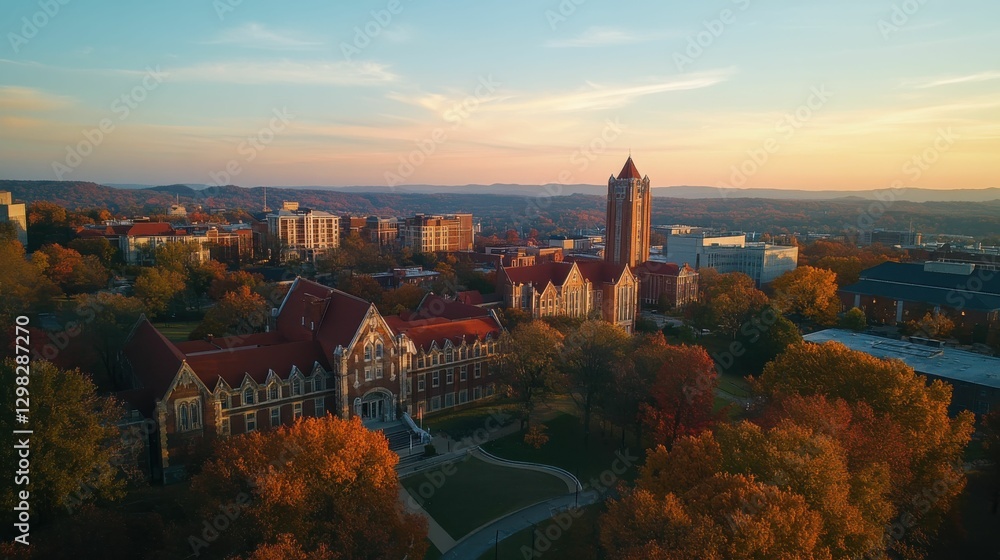 Naklejka premium Chattanooga Tennessee TN Skyline Aerial View showcasing Tower and University Buildings