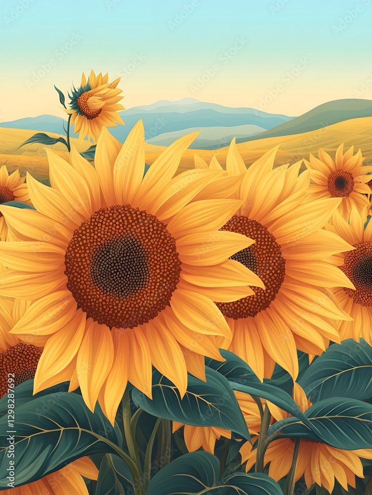 Fototapeta premium Sunflowers swaying in the summer fields