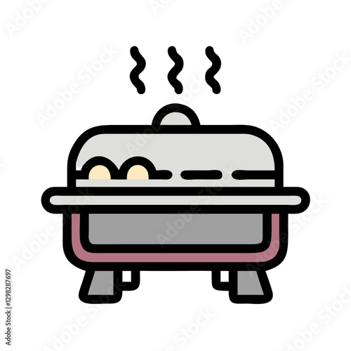 Chafing dish icon depicting a classic food server used for catering at events, parties, and buffets with steam rising to show warmth and freshness