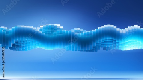 Digital wave flows smoothly on blue background, creating a mesmerizing visual effect, ideal for technology, science, and abstract concept videos