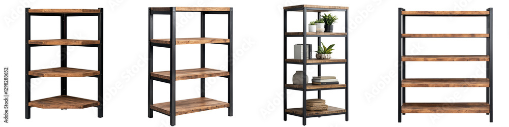 Wooden and Metal Shelving Units with Industrial Inspired Design for Stylish Storage and Organization in Home Office or Living Space