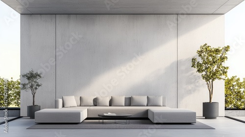 Modern patio sectional sofa concrete wall background