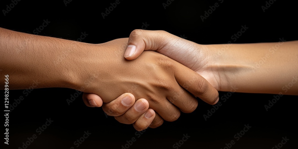 Two hands engaged in a handshake against a dark background, symbolizing agreement, cooperation, and connection between individuals. Two hands engaged in a handshake against a dark background, symbolizing agreement, cooperation, and connection between individuals.