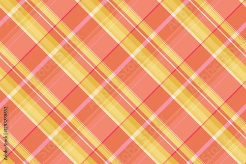 Lady fabric textile background, idyllic seamless vector plaid. Packing tartan check pattern texture in red and amber colors.