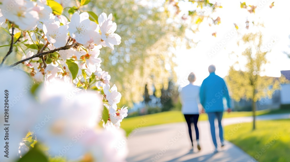 Golden Sunset Walk Through Blooming Cherry Trees Golden Sunset Walk Through Blooming Cherry Trees