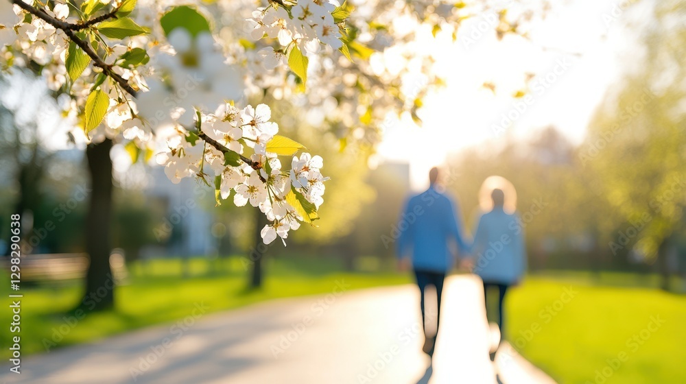 Obraz premium Couple Walking Hand In Hand Through Blossoms