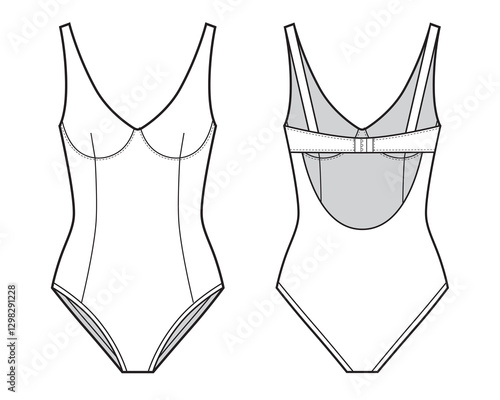 One Piece Swimsuit illustration with bralette details