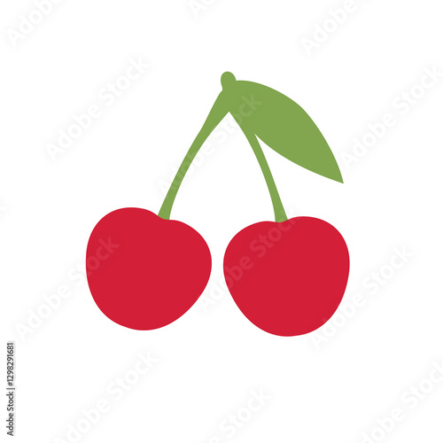Two cherries icon, minimal flat design, red fruit with green stem.